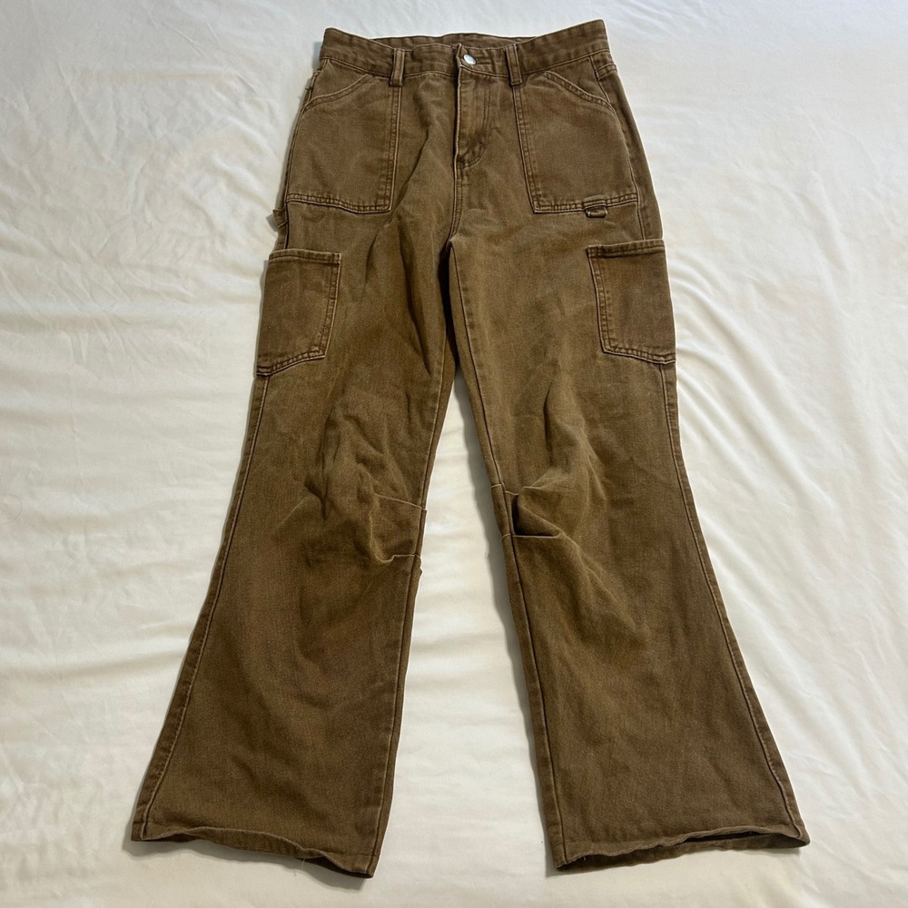Unbranded Brown Carpenter Cargo Pants Women Small High Rise Wide Leg Streetwear